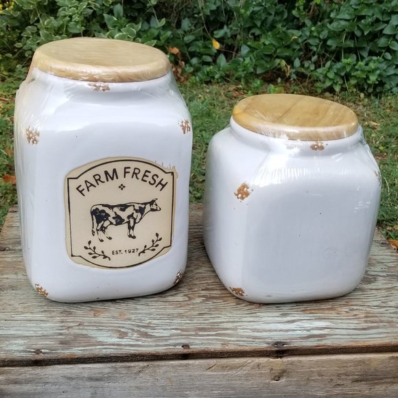 Hobby Lobby Kitchen White Ceramic Kitchen Storage Canisters Farmhouse Farm Fresh Canisters